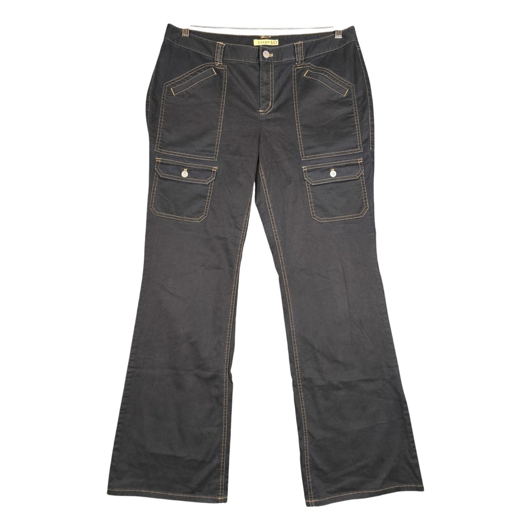 Stamp 10 Womens Black Flare Cargo Pants Contrast Stitch Utility Trousers Size 12